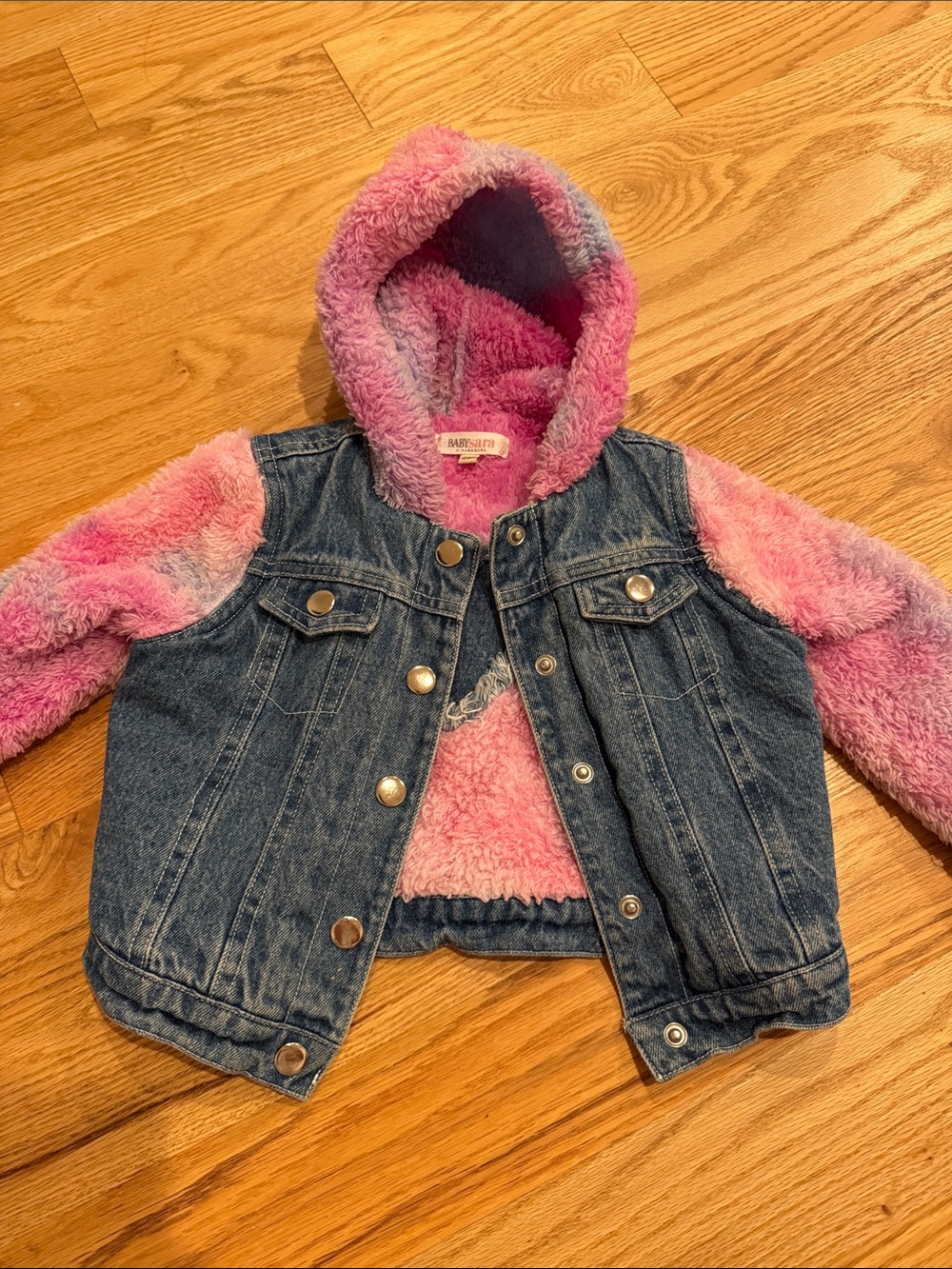 Ralph Lauren Pink Faux-Sherpa Hooded Denim Jacket for Kids